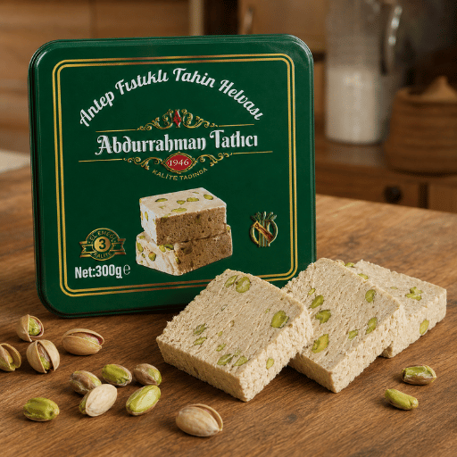 Abdurrahman Tatlıcı Antep Fıstıklı Tahin Helvası 300 g – Teneke Kutu
